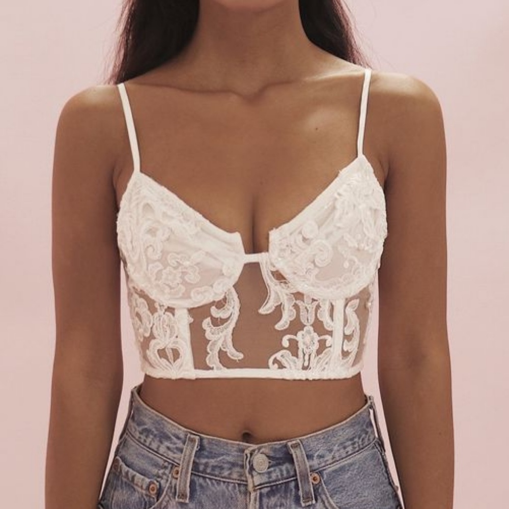 NWOT Crybaby Pearl Embroidered Bustier Top